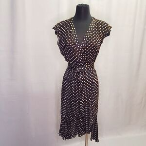 Wrap-around Polka Dot Reversible Cocktail Dress Vneck size S/M Organza and Satin